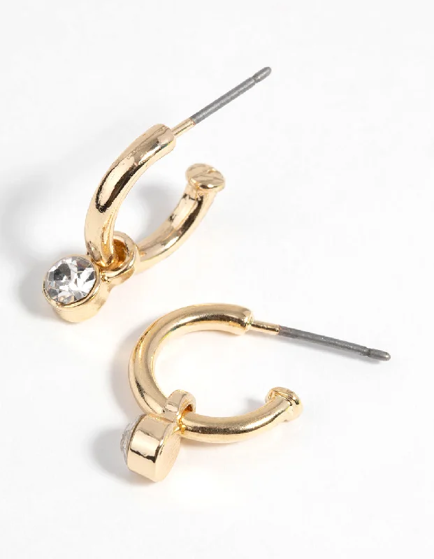 Petite Stud Earrings-Gold Diamante Huggie Hoop Earrings