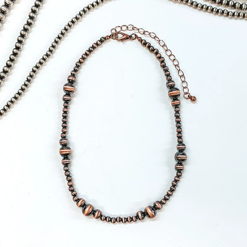 Long Pendant Necklace-4mm Faux Navajo Pearl Choker Necklace with 6mm & 8mm Spacers in Copper Tone