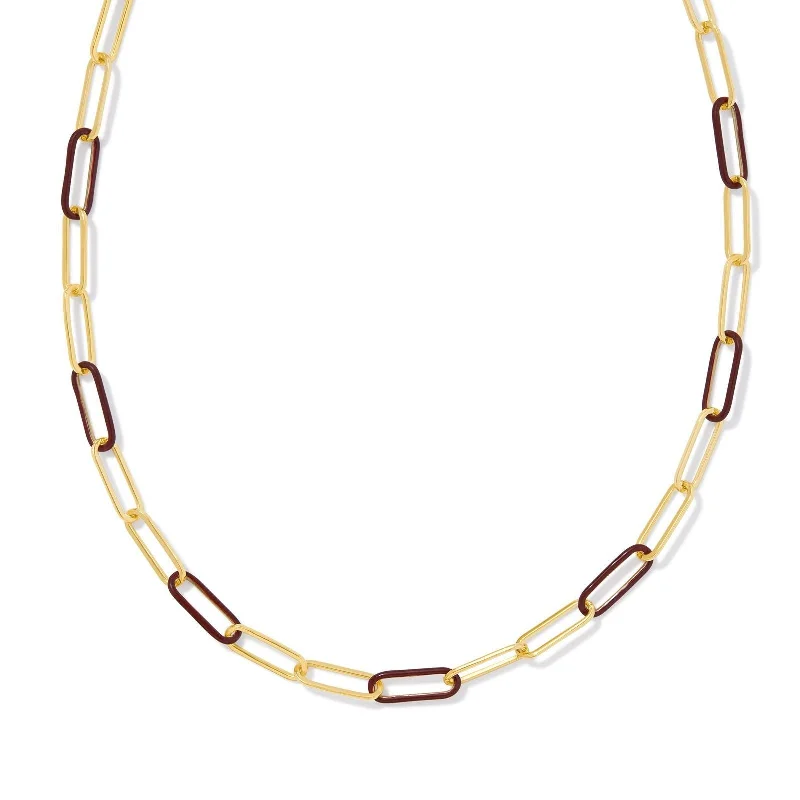 Teardrop Crystal Necklace-Kendra Scott | Ainsley Gold Convertible Chain Necklace in Burgundy Enamel