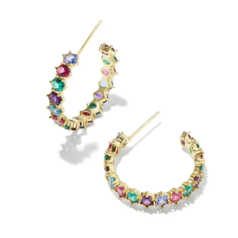 Layered Heart Necklace-Kendra Scott | Cailin Gold Crystal Hoop Earrings in Multi Mix