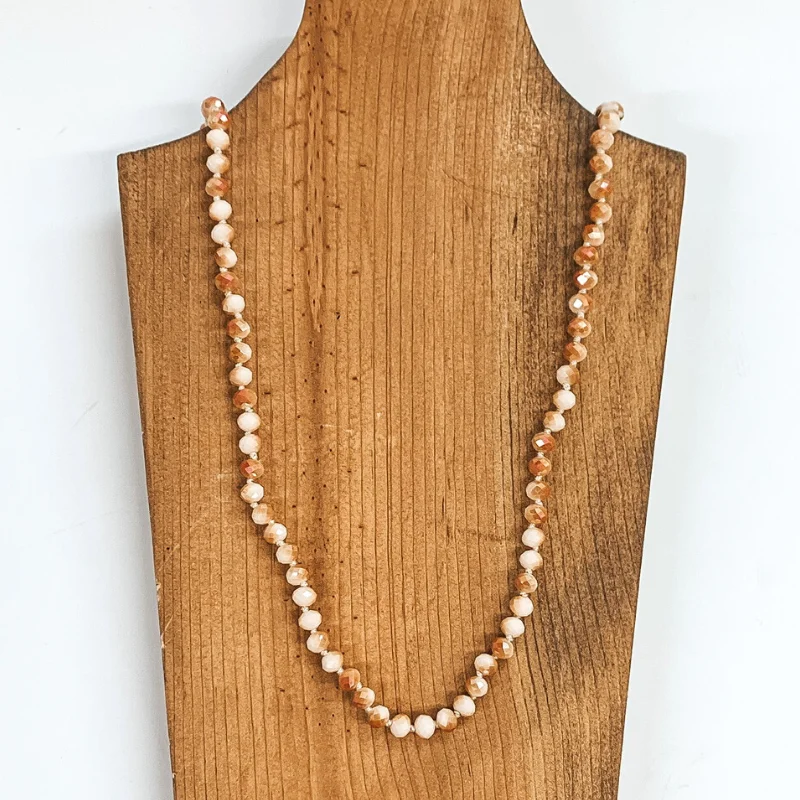 Trendy Gold Necklace-36 Inch Long Layering 8mm Crystal Strand Necklace in Ivory and Rust