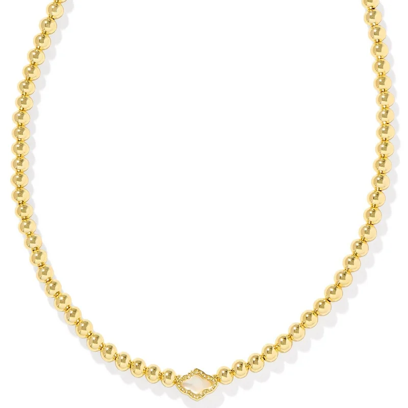 Long Silver Necklace-Kendra Scott | Abbie Gold Beaded Necklace in Natural Mother of Pearl