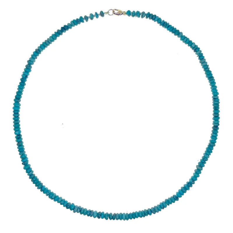 Silver Rope Chain Necklace-Beaded Mini Turquoise Necklace