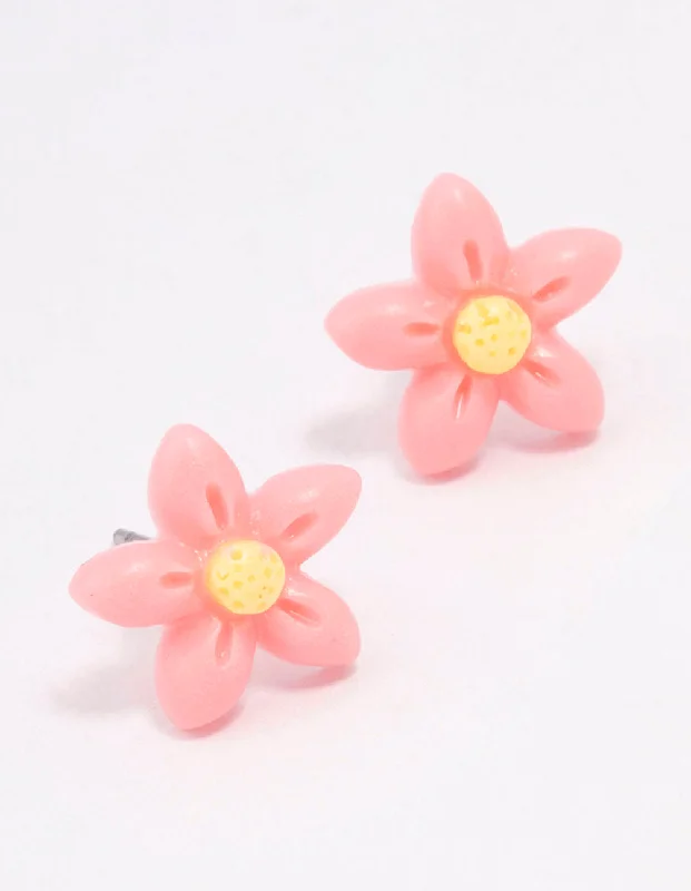 Pearl Dangle Earrings-Pink Daisy Stud Earrings