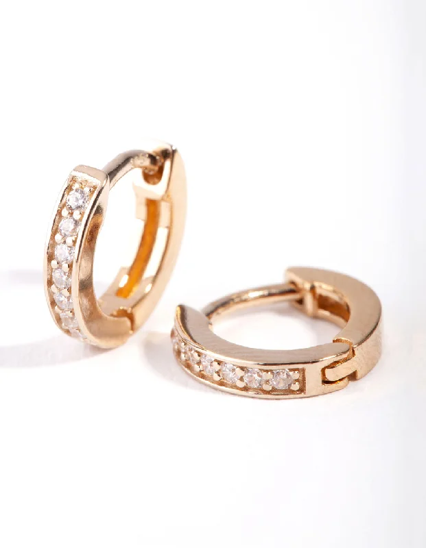 Geometric Shape Earrings-Gold Plated Sterling Silver Cubic Zirconia Huggie Earrings