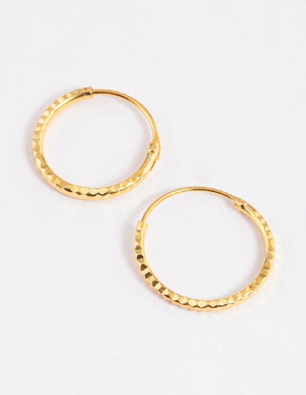 Retro Earrings-Gold Plated Sterling Silver Diagonal Hoop Earrings 12mm