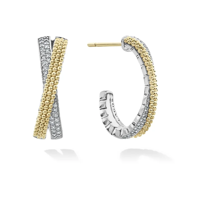 Unique Dangle Hoop Earrings-Caviar Lux Two-Tone Caviar X Diamond Hoop Earrings