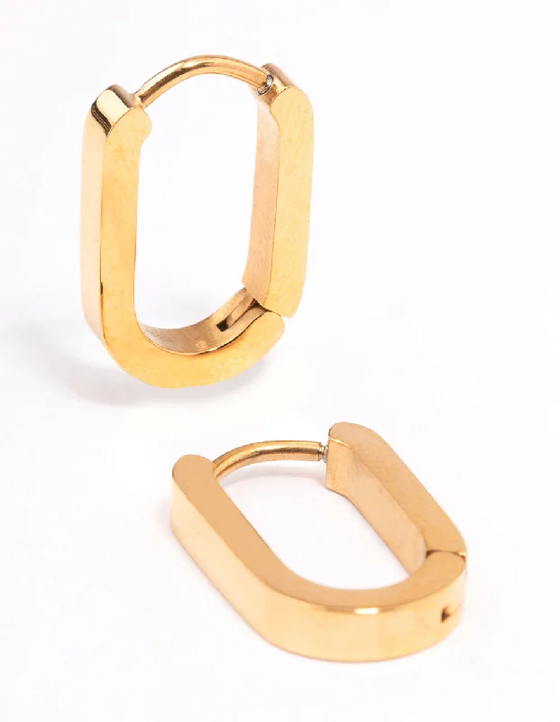 Butterfly Wing Earrings-Gold Plated Surgical Steel Small Rectangle Huggie Earrings