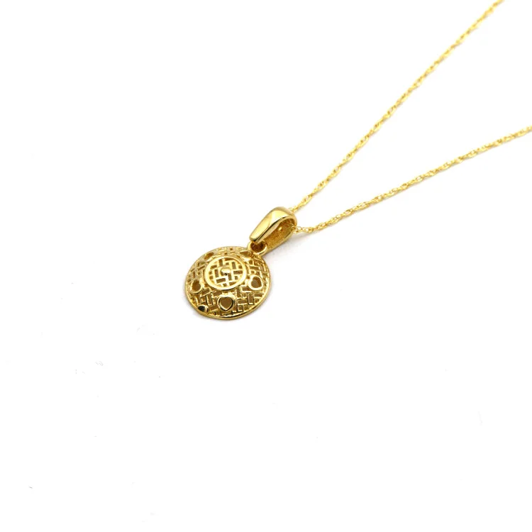 Sterling Silver Heart Necklace-Real Gold One Side Round Net Heart Necklace - Model 0335 CWP 1957