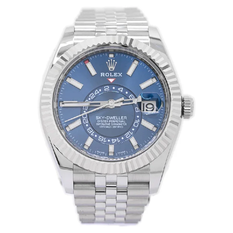 Rose Gold Watch with Diamonds-Rolex Sky-Dweller 42mm Blue Dial Watch Ref# 326934