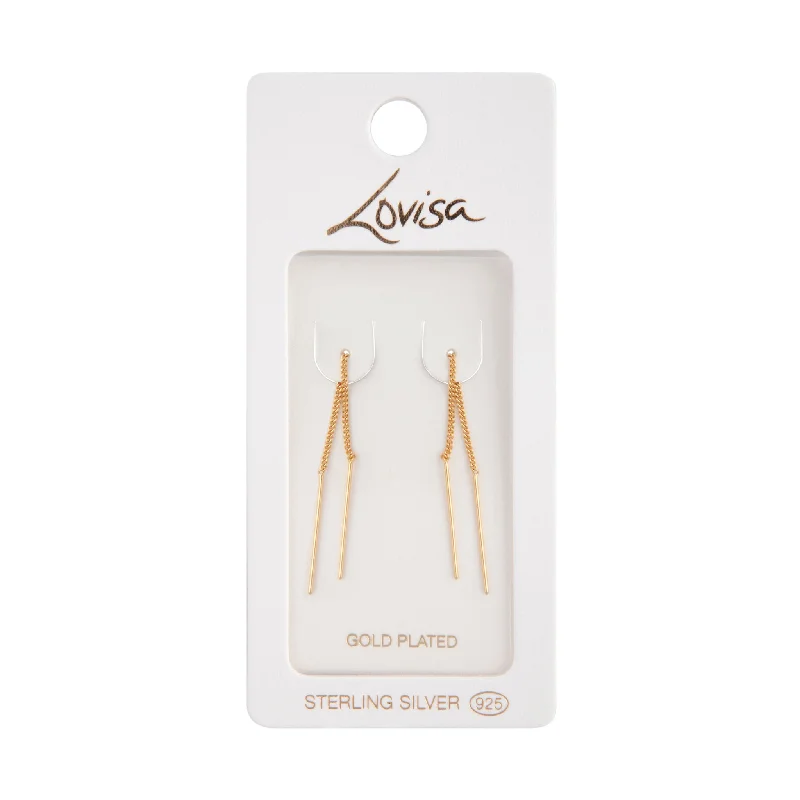 Cute Ear Jackets-Gold Plated Sterling Silver Long Thread Through Earrings