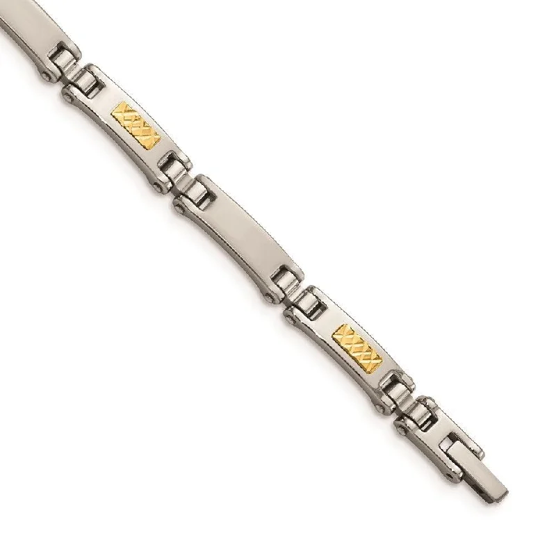 Sparkling Crystal Bracelet-Stainless Steel w/14k Polished & Brushed Link Bracelet