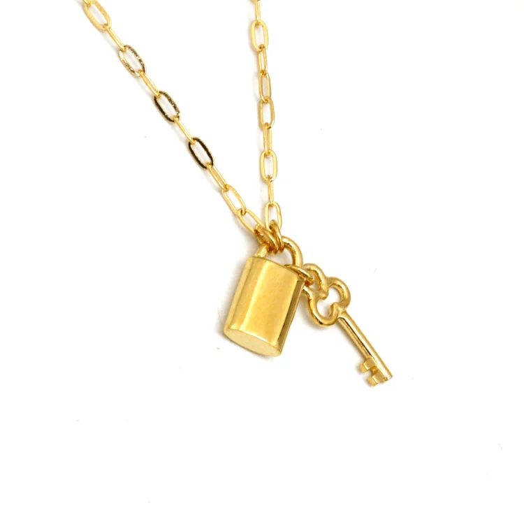 Chunky Heart Necklace-Real Gold Key Lock Love Dangler Paper Clip Necklace 0003 (45 C.M) N1370