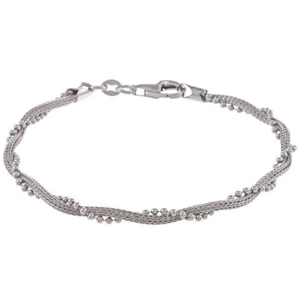 Friendship Bracelet Set-Sterling Silver Chain with Winding Beads Bracelet, 7"