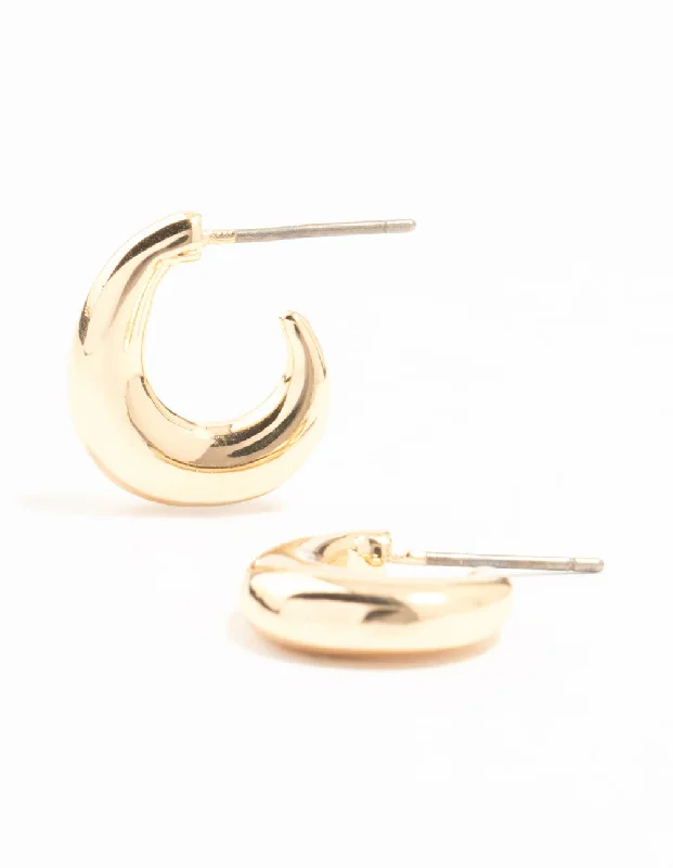 Petite Stud Earrings-Gold Warped Chunky Huggie Earrings