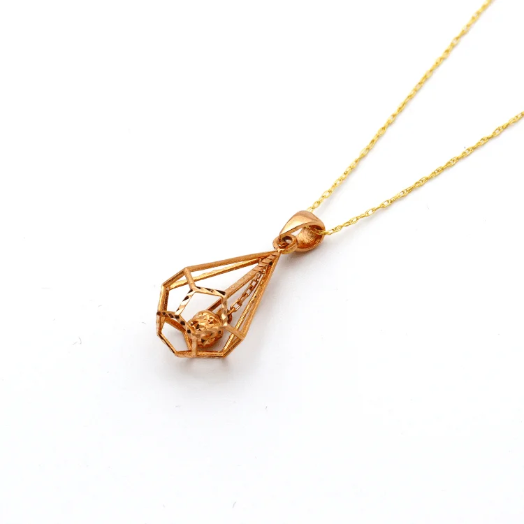 Gold Heart Necklace-Real Gold Ball Cage Rose Gold Necklace 3001 CWP 1682