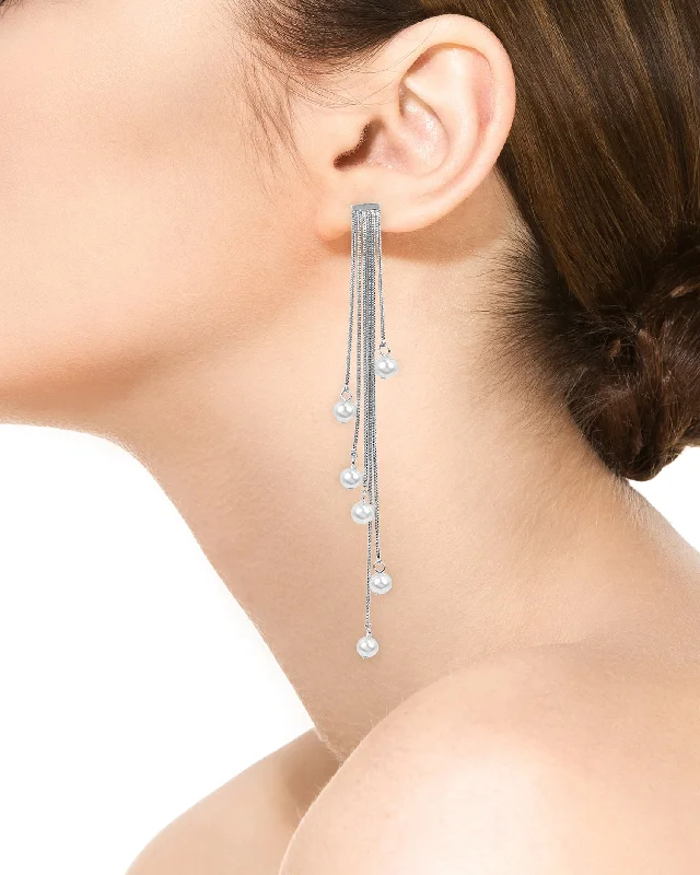 Fancy Drop Earrings-Pearl Shoulder Duster Earrings