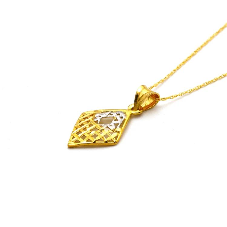 Luxury Gold Necklace-Real Gold 2 Color Net Rhombus Shape Necklace CWP 1628