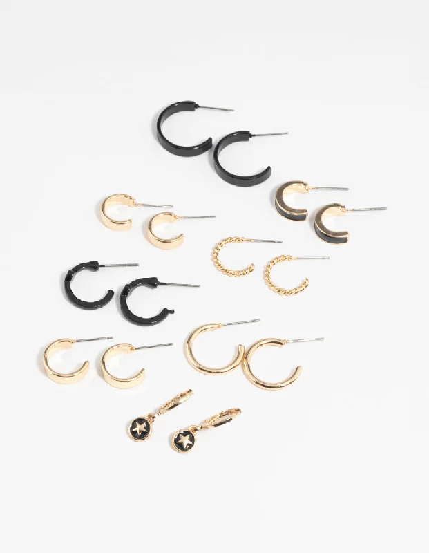 Fashion Pearl Earrings-Gold Star Hoop Earring 8-Pack