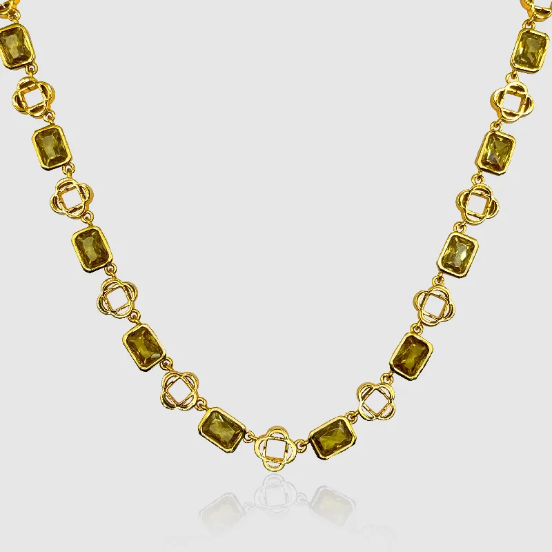 Luxury Crystal Necklace-Yellow Gemstone Clover Necklace (Gold)