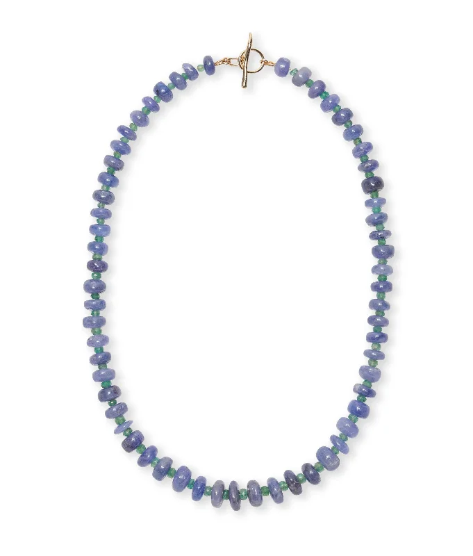 Elegant Sapphire Necklace-Tanzanite & Emerald 14k Gold Necklace