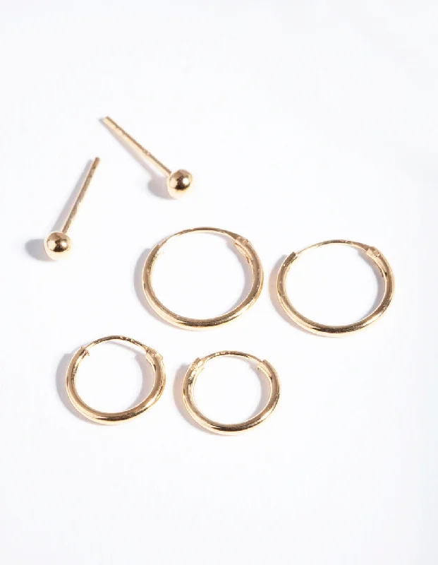 Tiny Stud Earrings-Gold Plated Sterling Silver Stud & Hoop Pack Earring