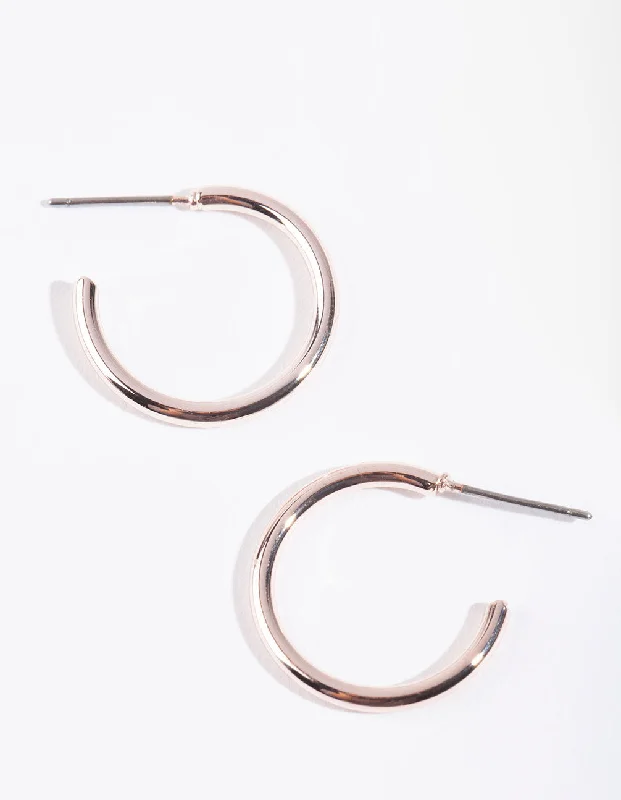 Luxury Silver Earrings-Rose Gold Mini Plain Hoop Earrings