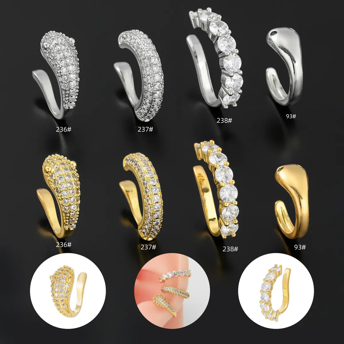 1 Piece Vintage Style Color Block Plating Inlay Copper Zircon 18k Gold Plated Silver Plated Ear Cuffs