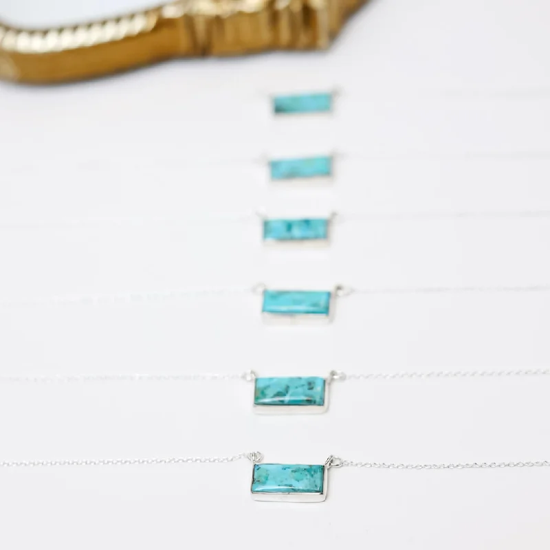 Custom Heart Pendant Necklace-Hada Collection | Handmade Sterling Silver Mini Kingman Turquoise Bar Pendant Necklaces