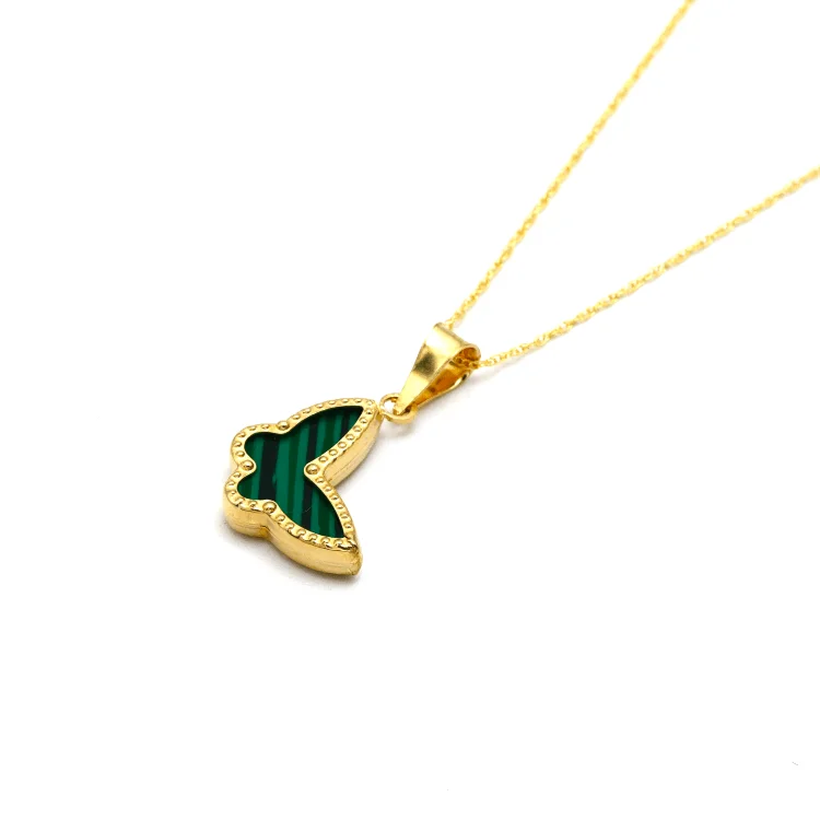 Vintage Gemstone Necklace-Real Gold Butterfly Green Pearl Necklace GZJVN0285 CWP 1893