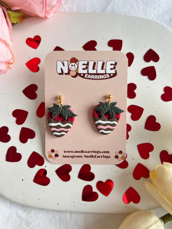 Crystal Stud Earrings-Chocolate Covered Strawberry Earrings