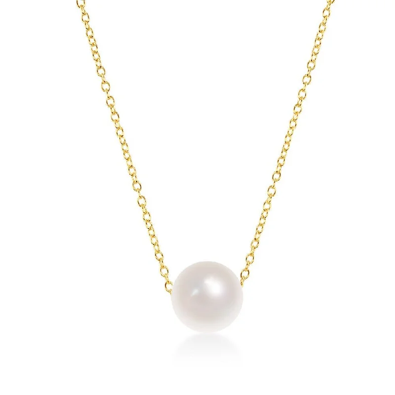 Classic Crystal Necklace-YGP Sterling Threaded 10MM Freshwater Pearl Necklace