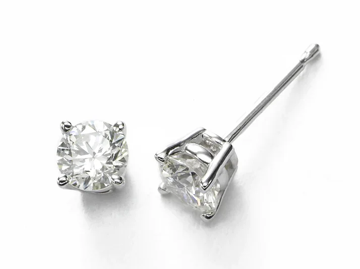 Silver Chain Earrings-Lab Grown Diamond Stud Earrings