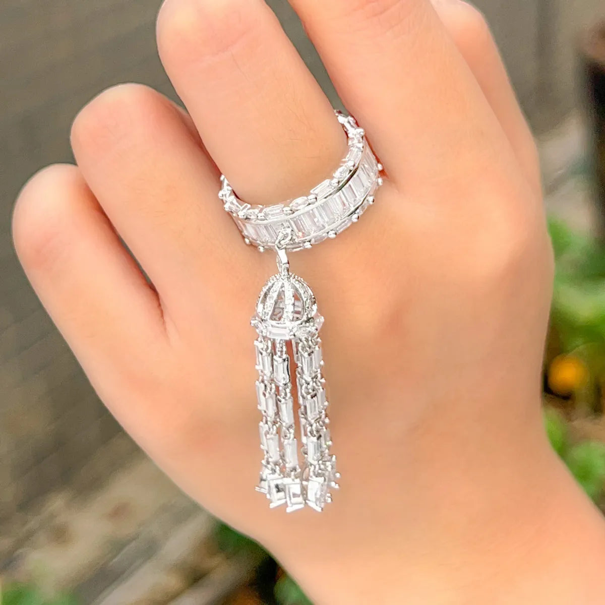 Glam Luxurious Classic Style Bell Wind Chimes Copper Plating Inlay Zircon White Gold Plated Rhodium Plated Charm Rings