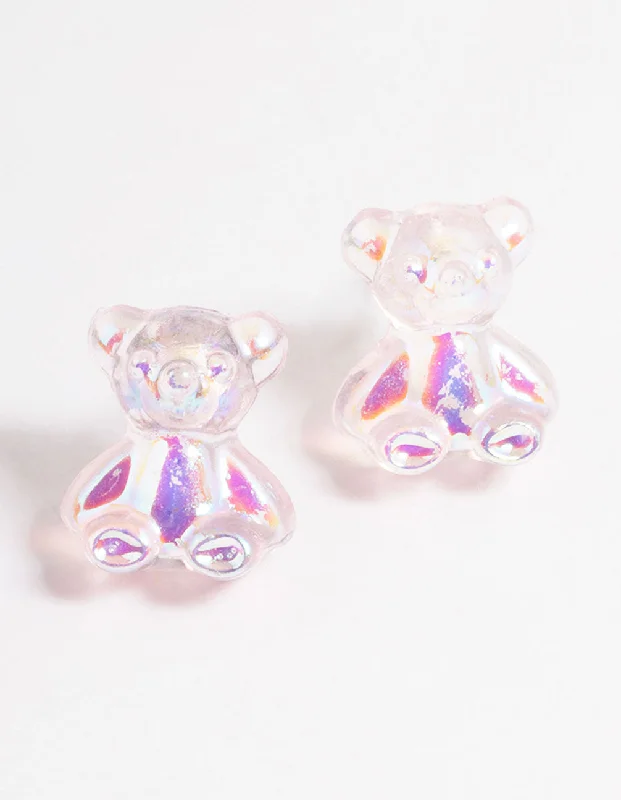 Butterfly Wing Earrings-Acrylic Pink Candy Bear Stud Earrings