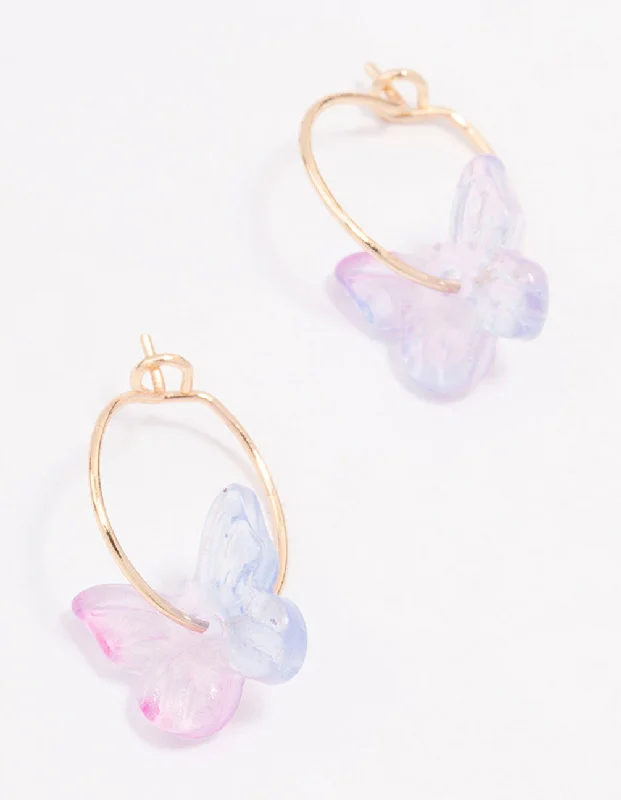 Statement Earrings for Weddings-Rose Gold Butterfly Hoop Earrings