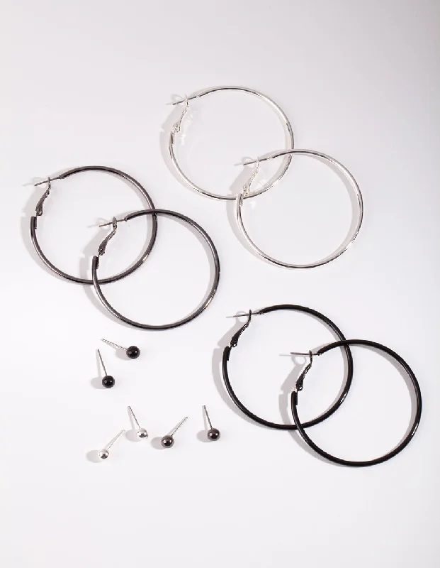 Small Drop Earrings-Mixed Metal Stud & Hoop Earring 6-Pack