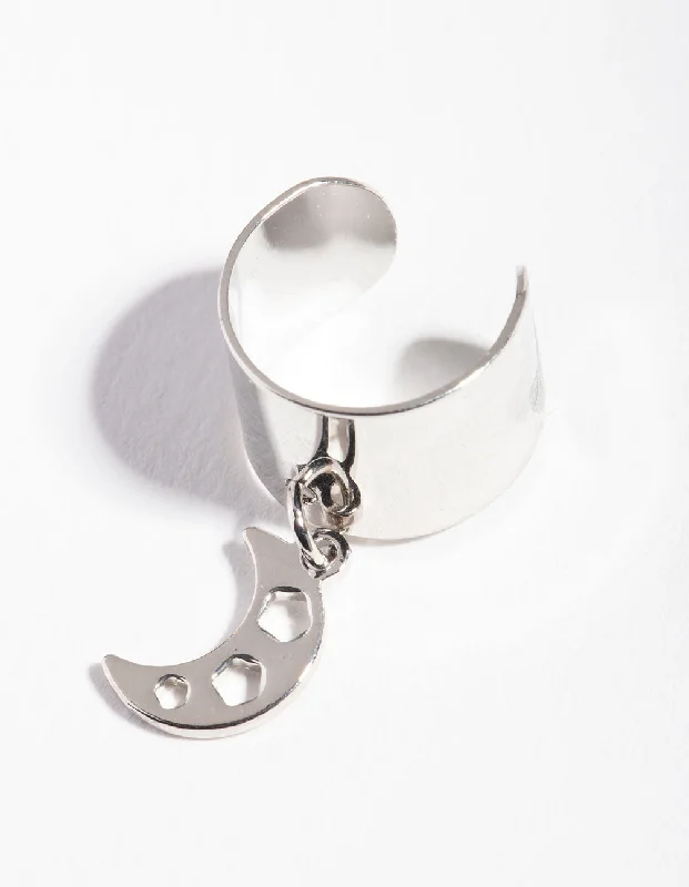 Elegant Drop Stud Earrings-Silver Thick Crescent Moon Ear Cuff