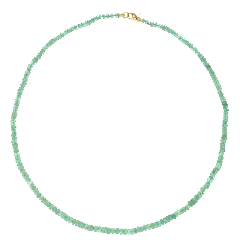 Layered Silver Necklace-Beaded Mini Emerald Necklace