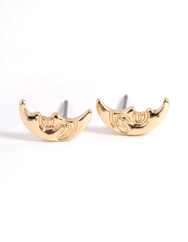 Party Drop Earrings-Gold Moon Face Stud Earrings