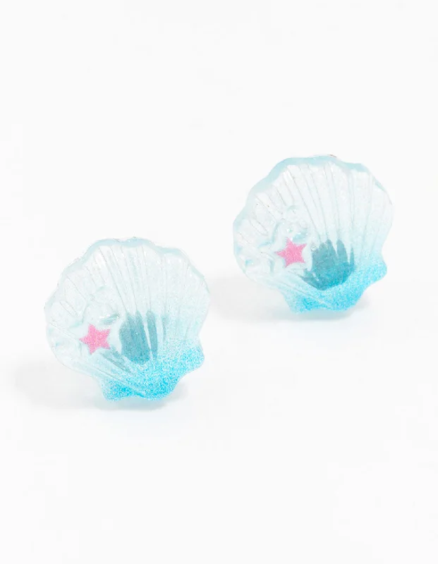 Stylish Hoop Earrings-Plastic Star Clam Shell Stud Earrings