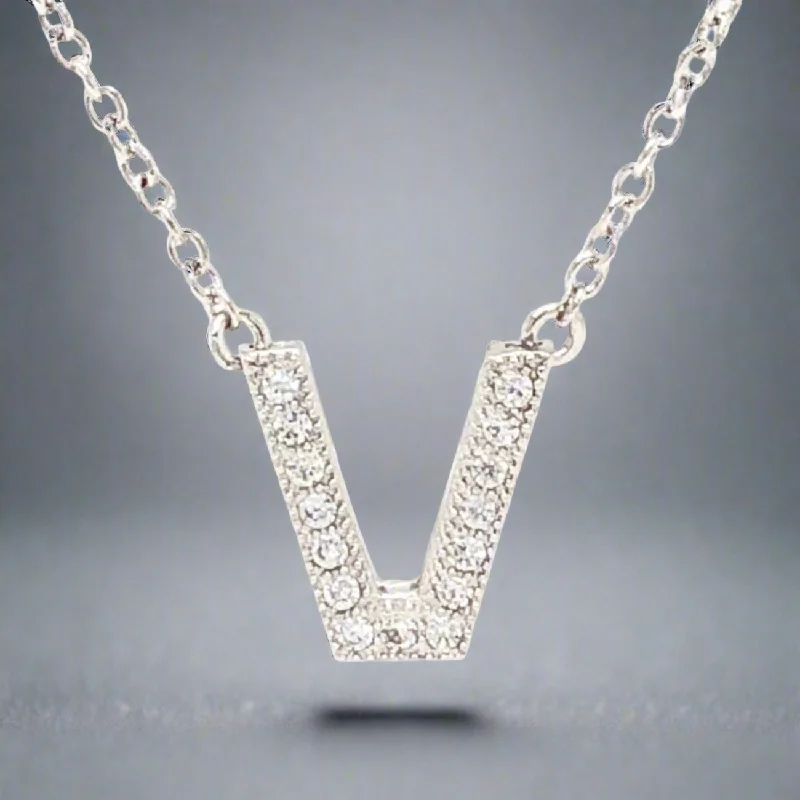 Beaded Layered Necklace-SS V Initial CZ Necklace