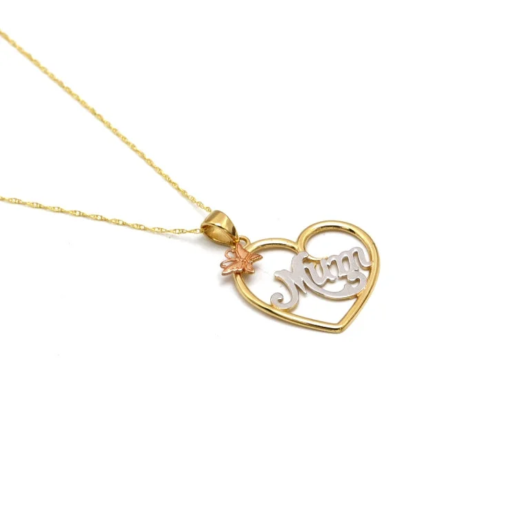 Unique Gemstone Necklace-Real Gold 3 Color Mum Heart Necklace - Model 2274 CWP 2014