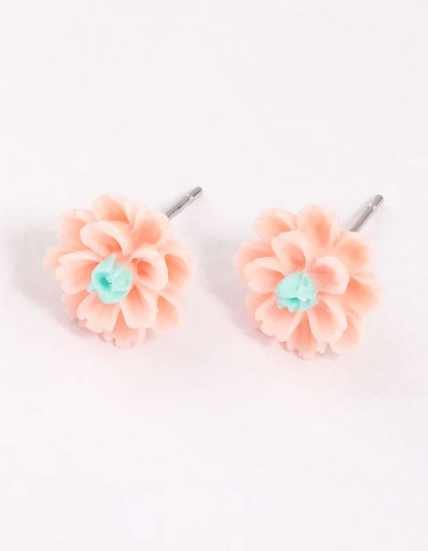 Handmade Beaded Earrings-Pink Dahlia Stud Earrings