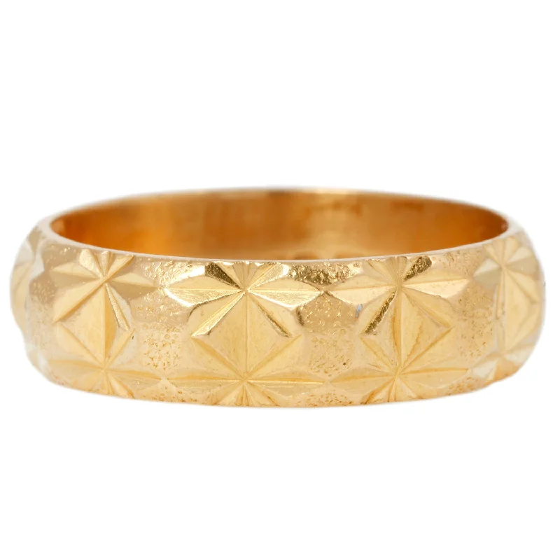 Wide Faceted Gold Band