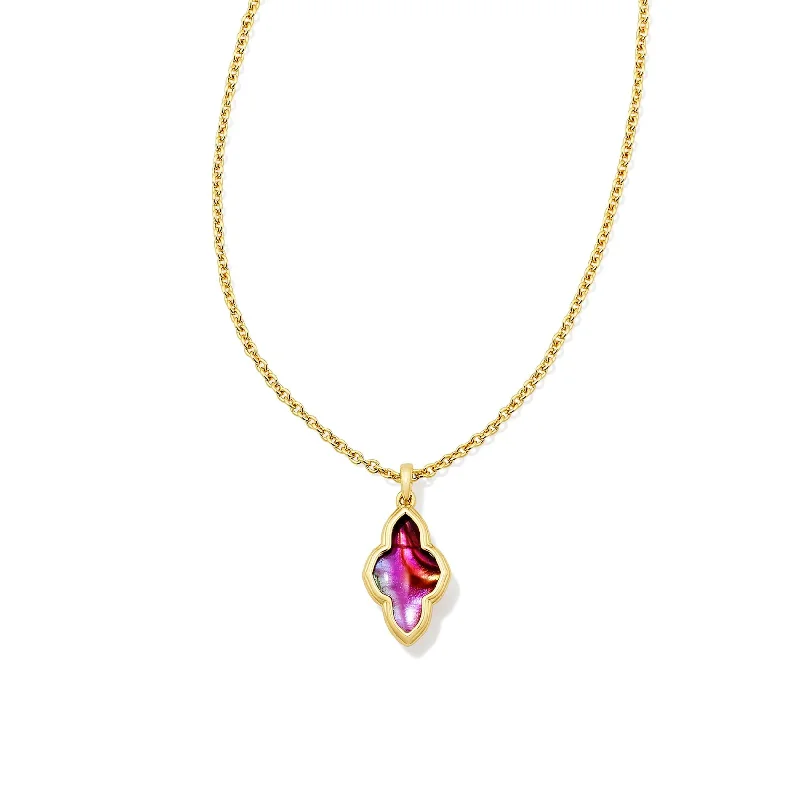 Luxurious Diamond Necklace-Kendra Scott | Framed Abbie Gold Short Pendant Necklace in Light Burgundy Illusion