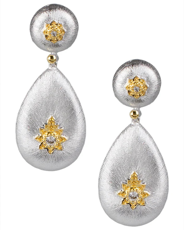 Classic Pearl Earrings-Starburst CZ Drop Earrings