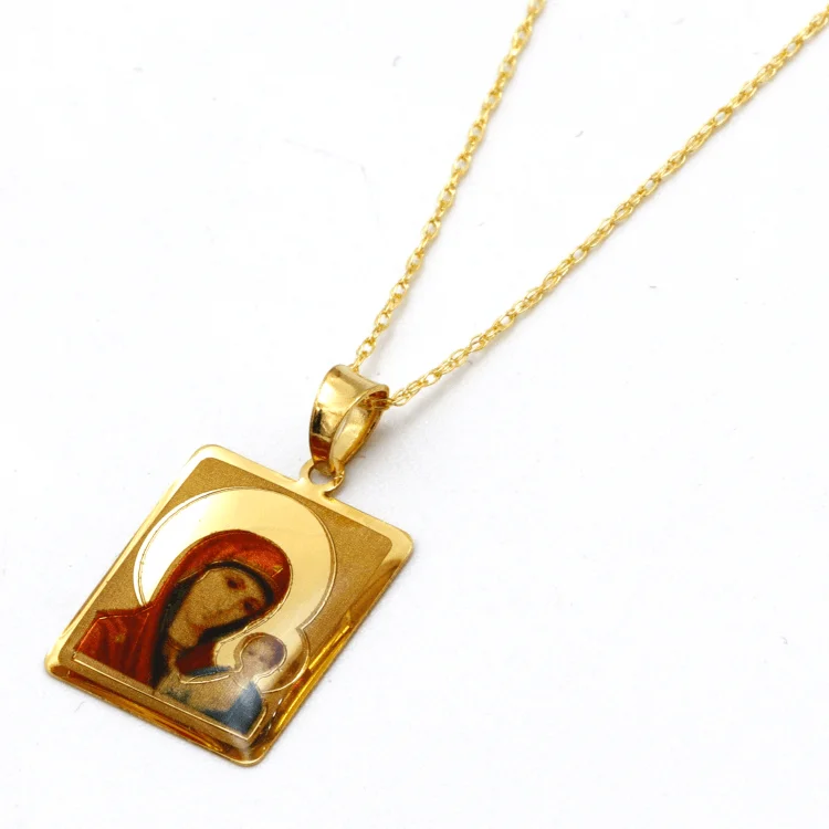 Simple Gold Pendant Necklace-Real Gold 3D Jesus And Mary Frame Necklace 2394 CWP 1916