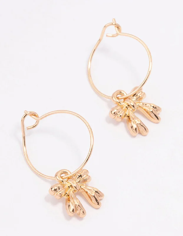 Multi-Layer Earrings-Gold Present Bow Hoop Earrings