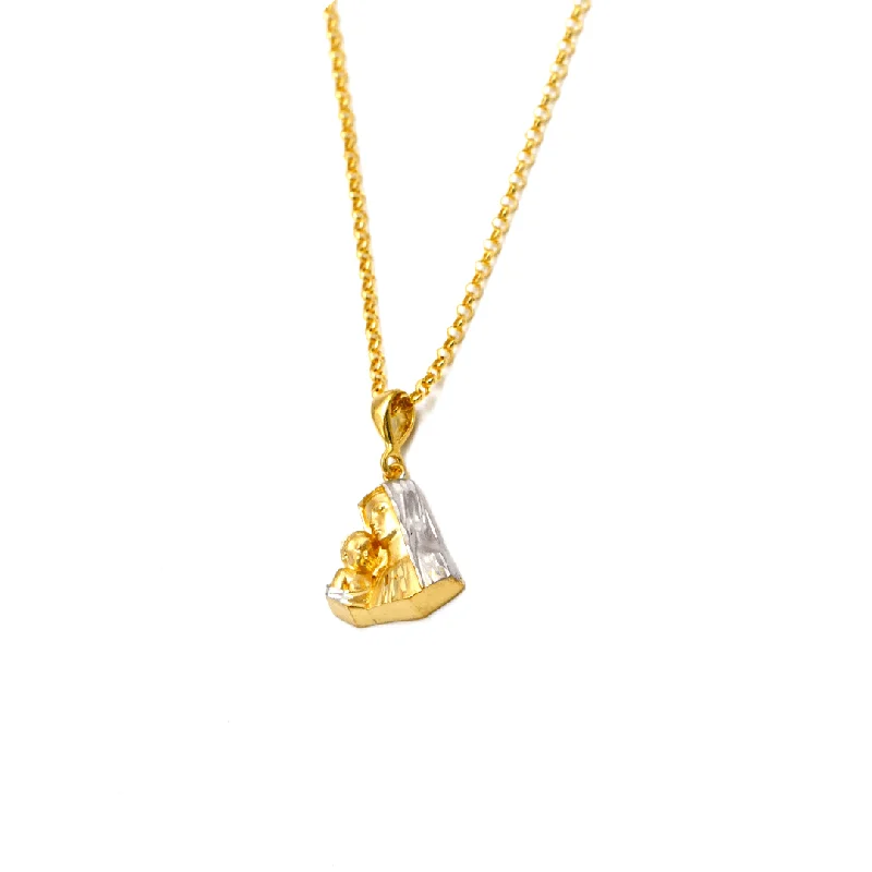 Layered Crystal Heart Necklace-Real Gold 3D Mama Mary 2 Color Pendant With Holo Rolo Chain Necklace 1899 CWP 1895